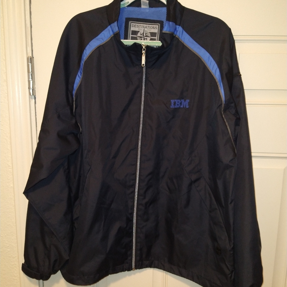 Destinations IBM Computer Navy Blue Windbreaker Full Zip Jacket Men's sz Large.